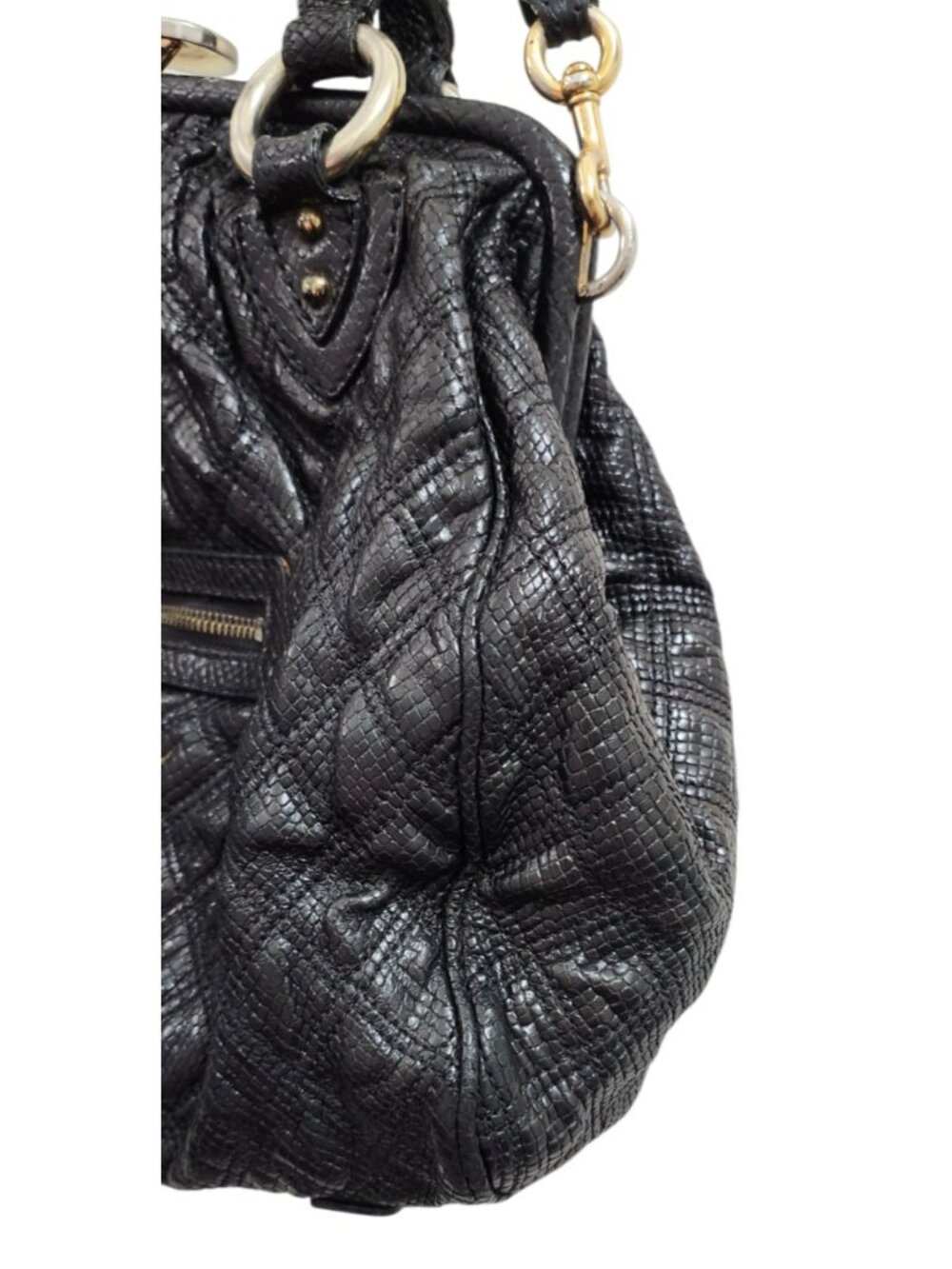 Marc Jacobs Rare Vintage Reptile Embossed Leather Bag Black Chain Strap Satchel - Picture 10 of 16